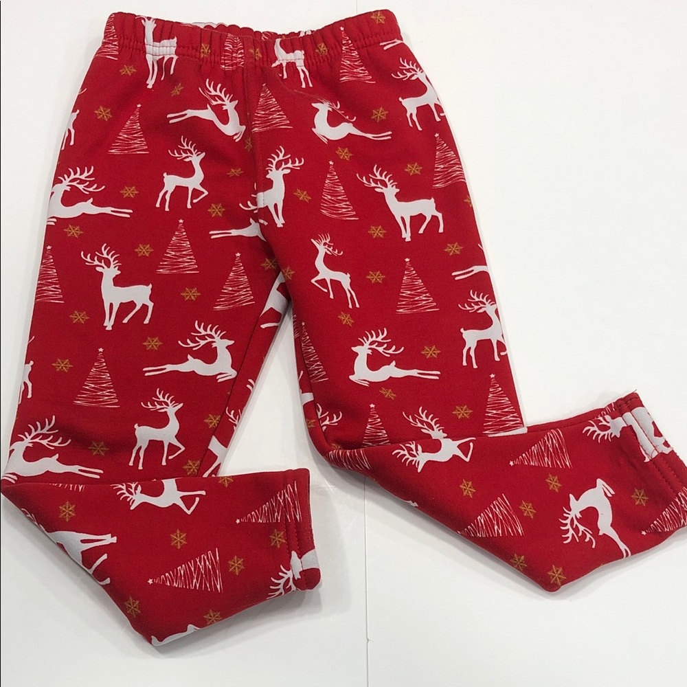 Just Cozy Girls Fleece-Lined Leggings – Size 5/6 – Red Holiday Reindeer Print